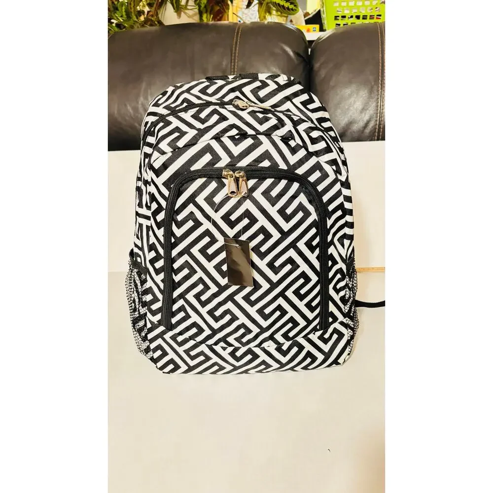 Awesome Retro Chevron black and white full size wide strap backpack weekend bag